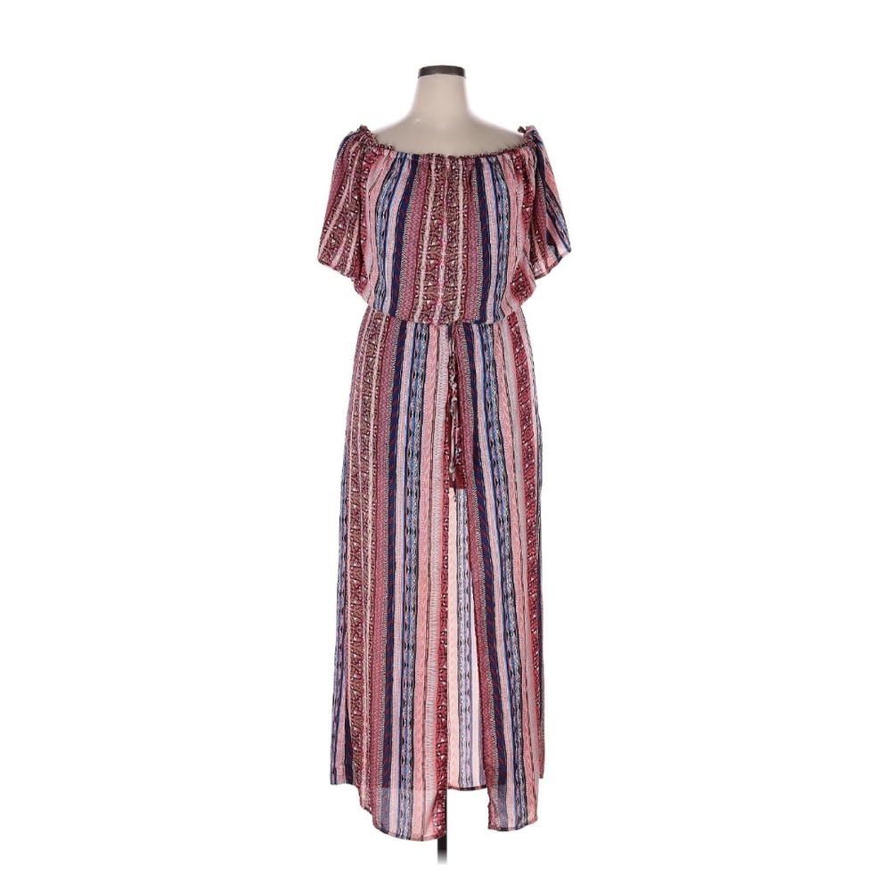 Elegant Multicolor Striped Off-Shoulder Dress